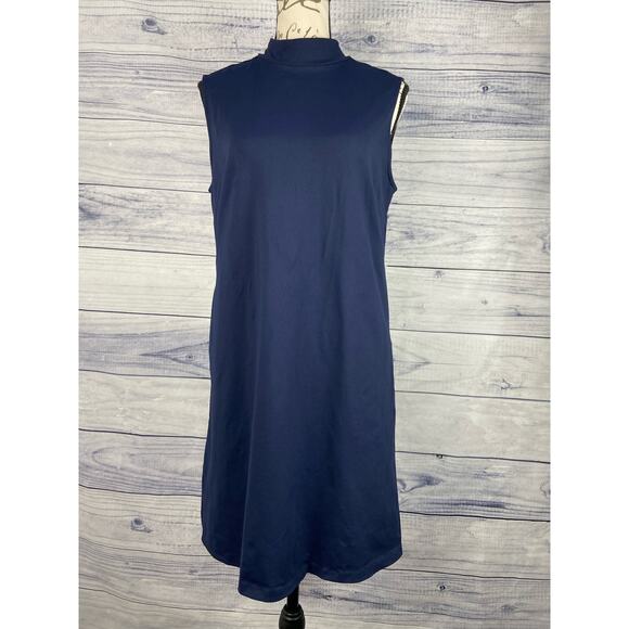 Cynthia Rowley Sleeveless Shift Dress Women 10 Mock Neck Blue Zip Back Stretch - Picture 2 of 11